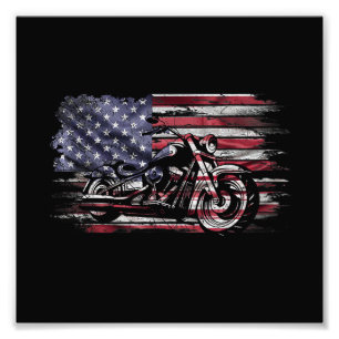 Vintage Motorcycle USA Flag Retro Biker, Motorcycl Photo Print