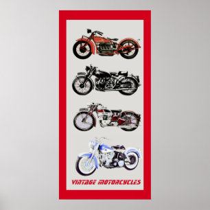 ViNTAGE MOTORCYCLES, Black Red Grey Poster