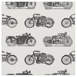 Vintage Motorcycles Pattern Old Motorcycle Art B&W Fabric
