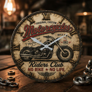 Vintage Motorcycles Riders Club Chopper Garage Large Clock