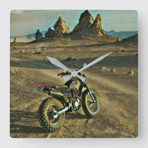 vintage motorcyclist birthday gift square wall clock