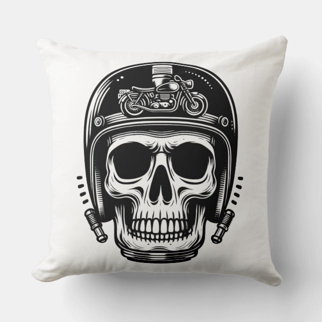 vintage motorcyclist skull legend cushion (Front)
