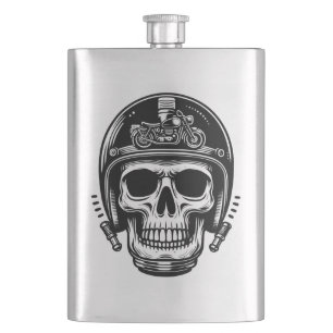 vintage motorcyclist skull legend hip flask