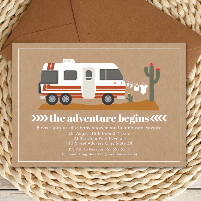 Vintage Motorhome Cardstock Neutral Baby Shower Invitation (Creator Uploaded)