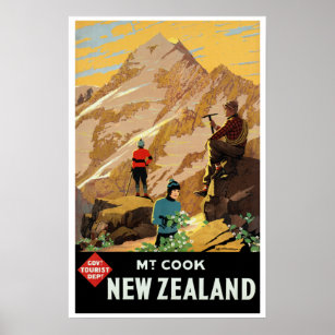 Vintage Mount Cook New Zealand Travel Poster