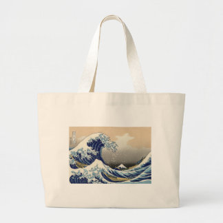 Vintage Mount Fuji and Wave Large Tote Bag