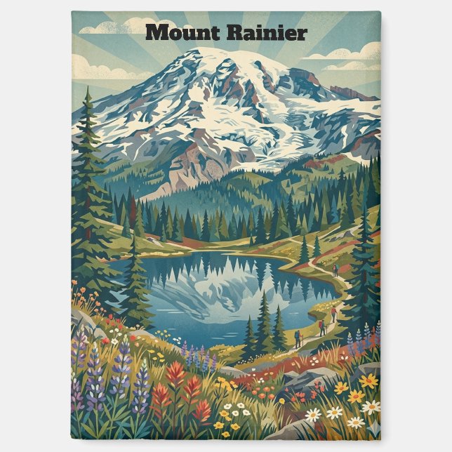 Vintage Mount Rainier National Park Mountains Magnet (Front)