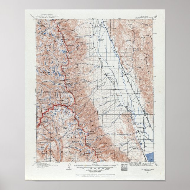Vintage Mount Whitney California Topographical Map Poster (Front)
