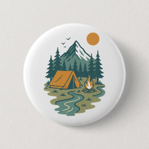 Vintage Mountain Camping Scene Outdoor Adventure 6 Cm Round Badge