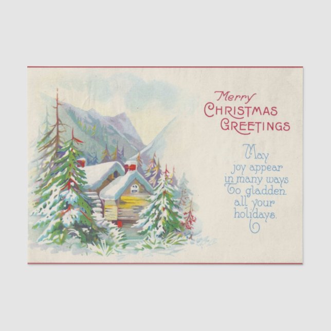 Vintage Mountain Christmas Cabin  Tissue Paper (Front)