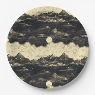 Vintage Mountain Clouds Landscape (5) Paper Plate