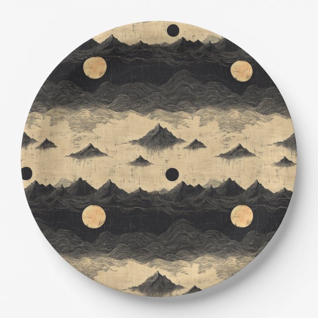 Vintage Mountain Clouds Landscape (9) Paper Plate (Front)