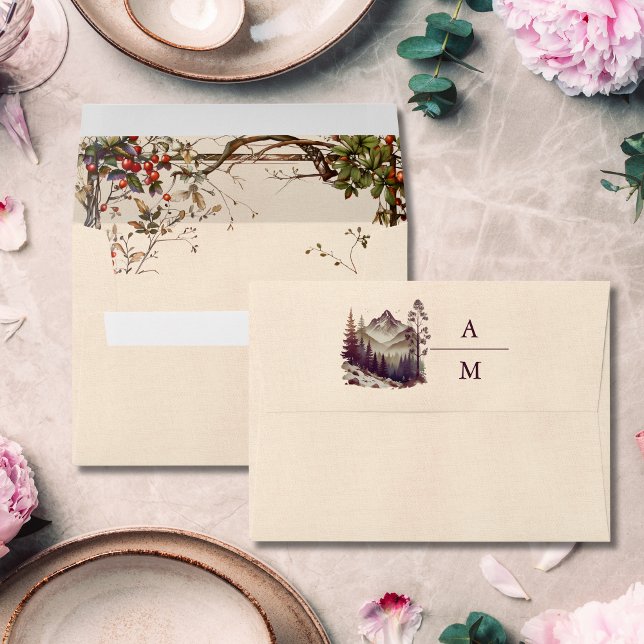 Vintage Mountain Forest Evergreen Tree Wedding Envelope (Creator Uploaded)