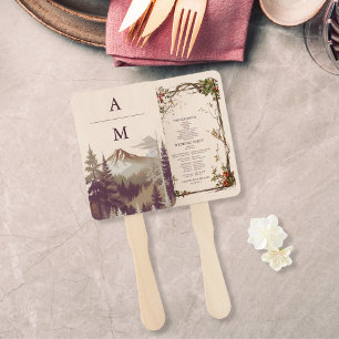 Vintage Mountain Forest Evergreen Tree Wedding Hand Fan