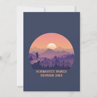 Vintage Mountain Forest Hiker's Sunset purple oran Invitation