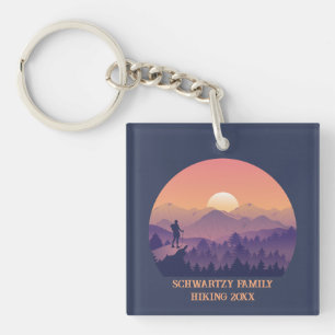 Vintage Mountain Forest Hiker's Sunset purple oran Key Ring