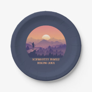 Vintage Mountain Forest Hiker's Sunset purple oran Paper Plate