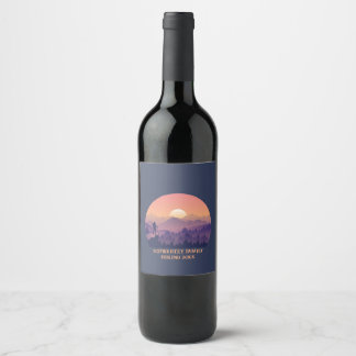 Vintage Mountain Forest Hiker's Sunset purple oran Wine Label