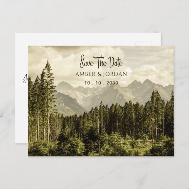 Vintage Mountain forest landscape wedding  Postcard (Front/Back)