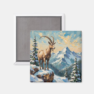 Vintage Mountain Goat on Frosted Christmas Ridge Magnet