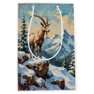 Vintage Mountain Goat on Frosted Christmas Ridge Medium Gift Bag
