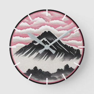 Vintage Mountain Japanese Art Landscape Round Clock