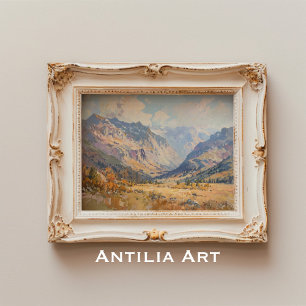 Vintage Mountain Landscape Painting Neutral Tone Poster