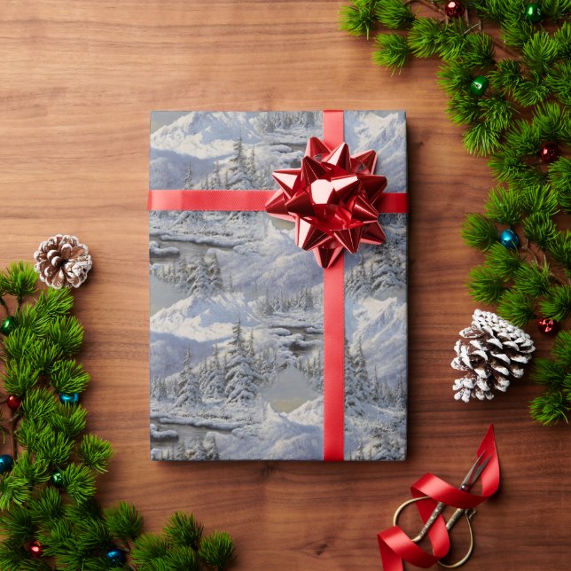 Vintage Mountain Landscape with Snow Wrapping Paper (Holiday Gift)