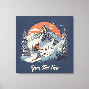 Vintage Mountain Pine Skiing orange Sunset  Canvas Print