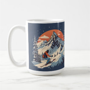 Vintage Mountain Pine Skiing orange Sunset Coffee Mug