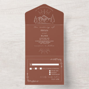 Vintage Mountain Rustic Terracotta RSVP All In One Invitation