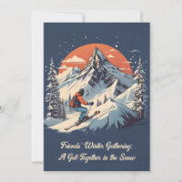 Vintage Mountain Skiing sunset Friends Gathering