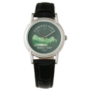 Vintage Mountain Sunset outdoor lake Retreat green Watch