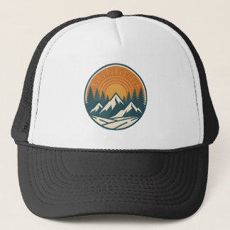 Vintage Mountain Sunset T-Shirt – Pine Trees & Ret Trucker Hat