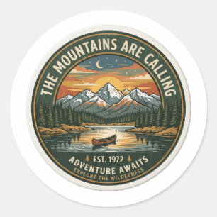 Vintage Mountains Are Calling Adventure Travel Sti Classic Round Sticker