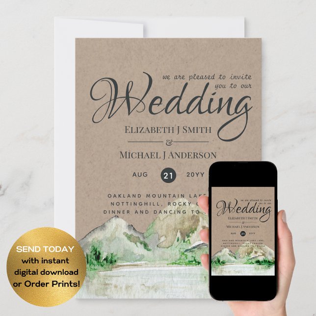 Vintage Mountains Lake Rustic Wedding Invitation (Creator Uploaded)