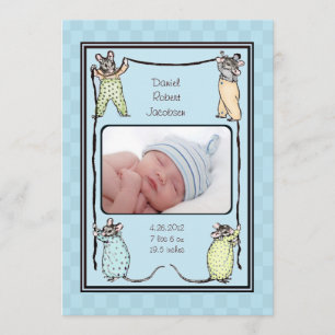 Vintage Mouse Baby Boy Birth Announcement Photo