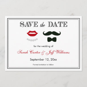 Vintage Moustache and Lips Save the Date Cards