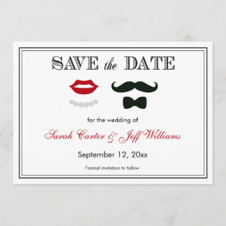 Vintage Moustache and Lips Save the Date Cards