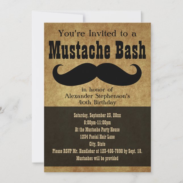 Vintage Moustache Bash Invitation (Front)