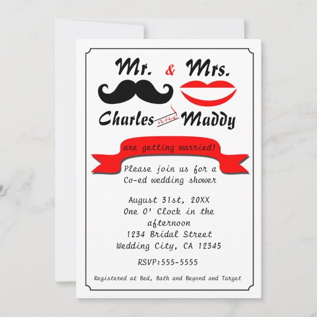 Vintage Moustache Mr. & Mrs. Wedding Invitations (Front)