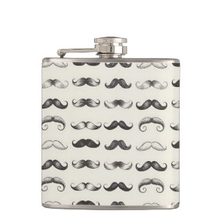 Vintage Moustache Pattern Dad Men Grandpa Hip Flask