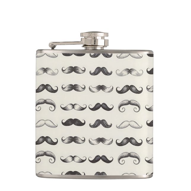 Vintage Moustache Pattern Dad Men Grandpa Hip Flask (Front)