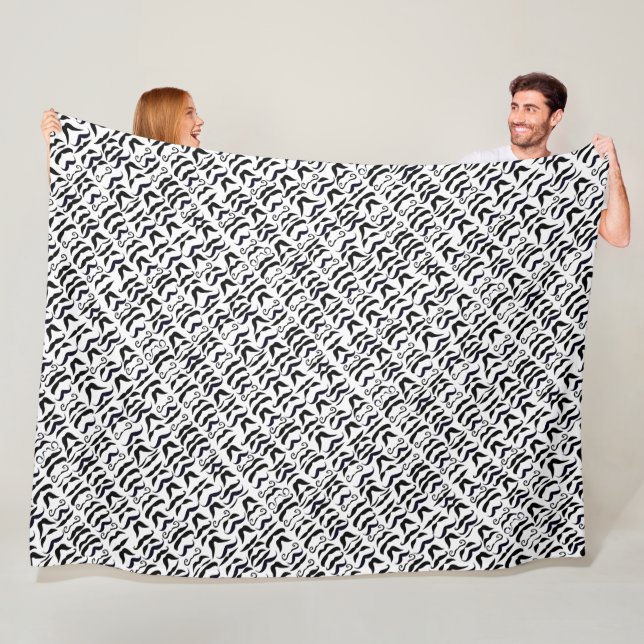 Vintage Moustache Respect the Stache Pattern Fleece Blanket (In Situ)