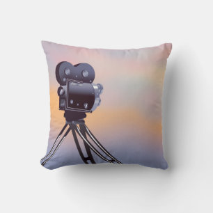 Vintage Movie camera sunset Cushion