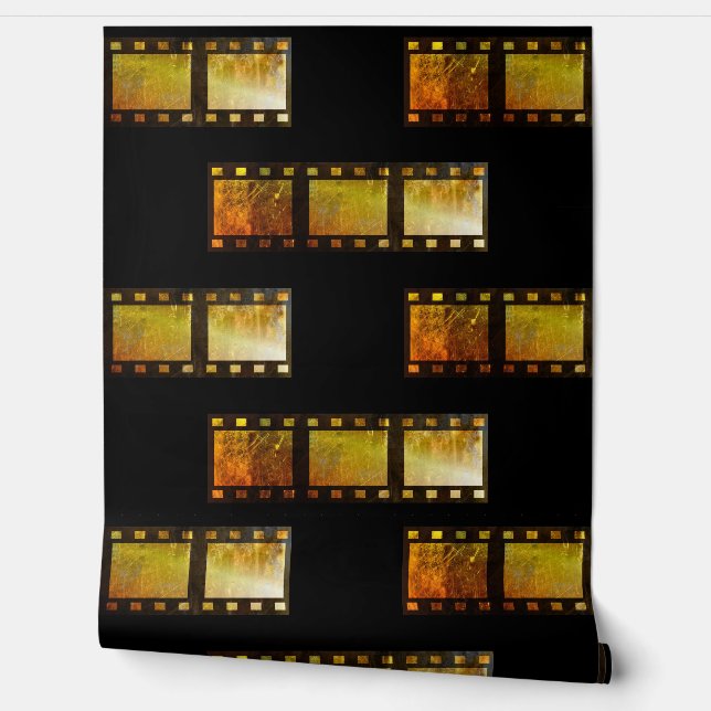 Vintage movie reel film black yellow gold wallpaper (Unrolling)