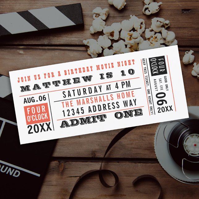 Vintage Movie Ticket Birthday Custom Colours Invitation (Creator Uploaded)