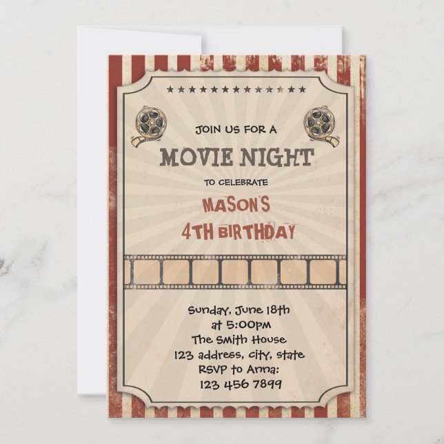 Vintage movie ticket party invitation (Front)