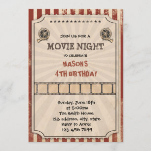 Vintage movie ticket party invitation