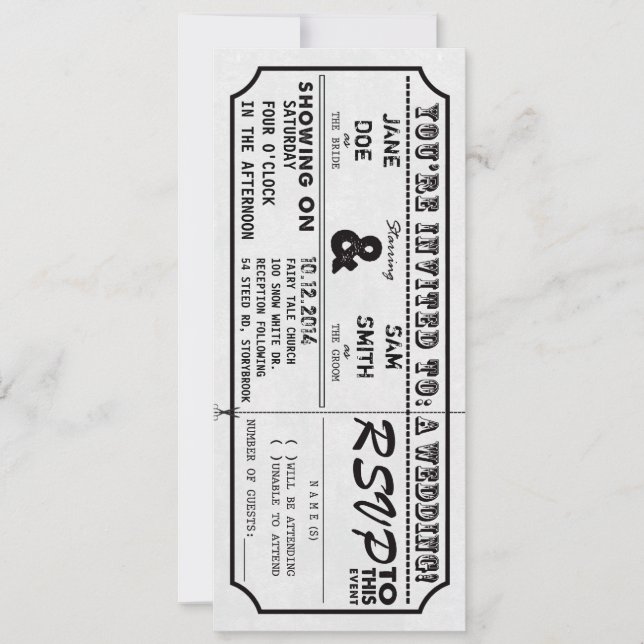 Vintage Movie Ticket Wedding Invitation (Front)